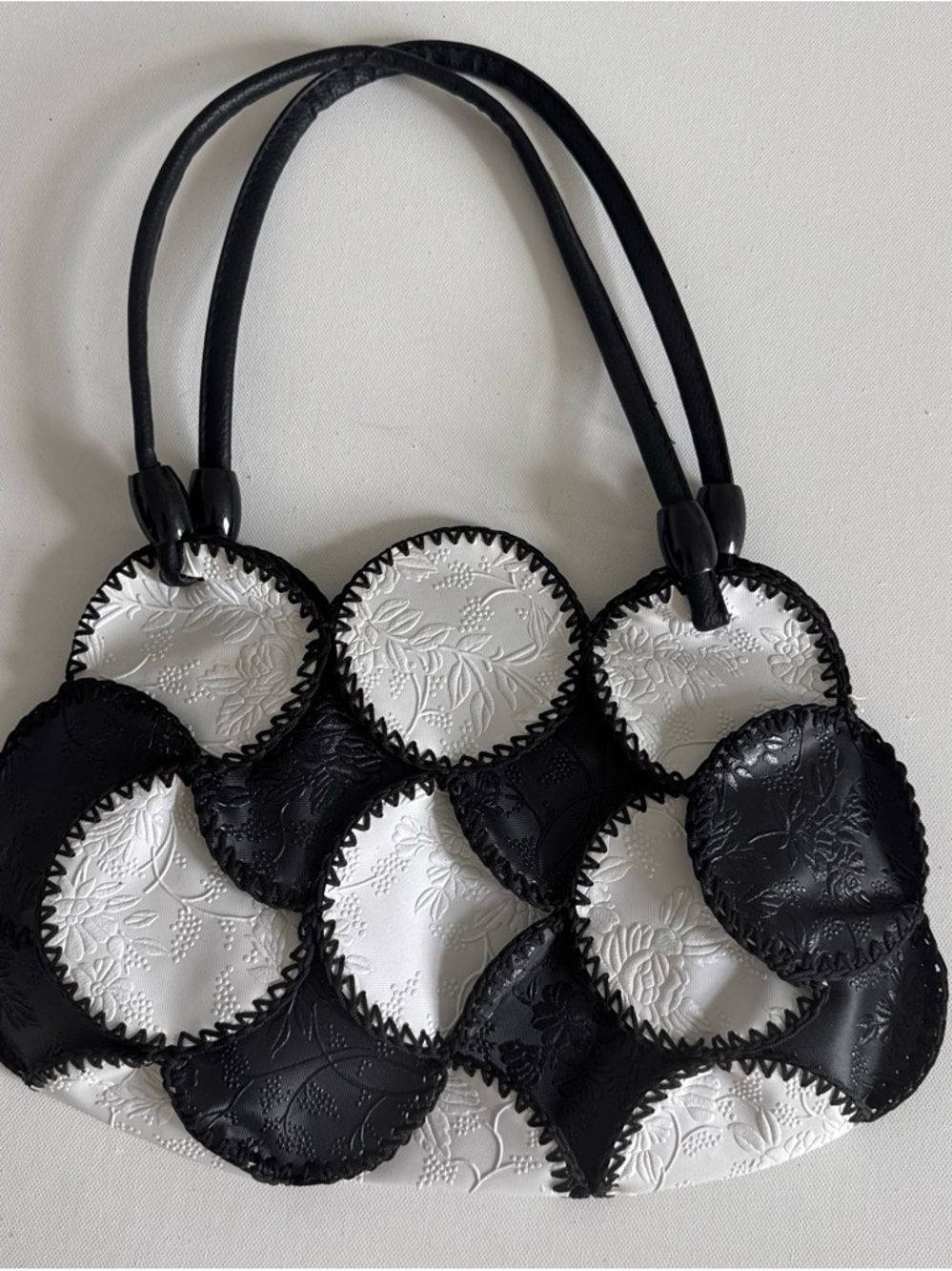 Black & White Circle Patchwork Shoulder Bag